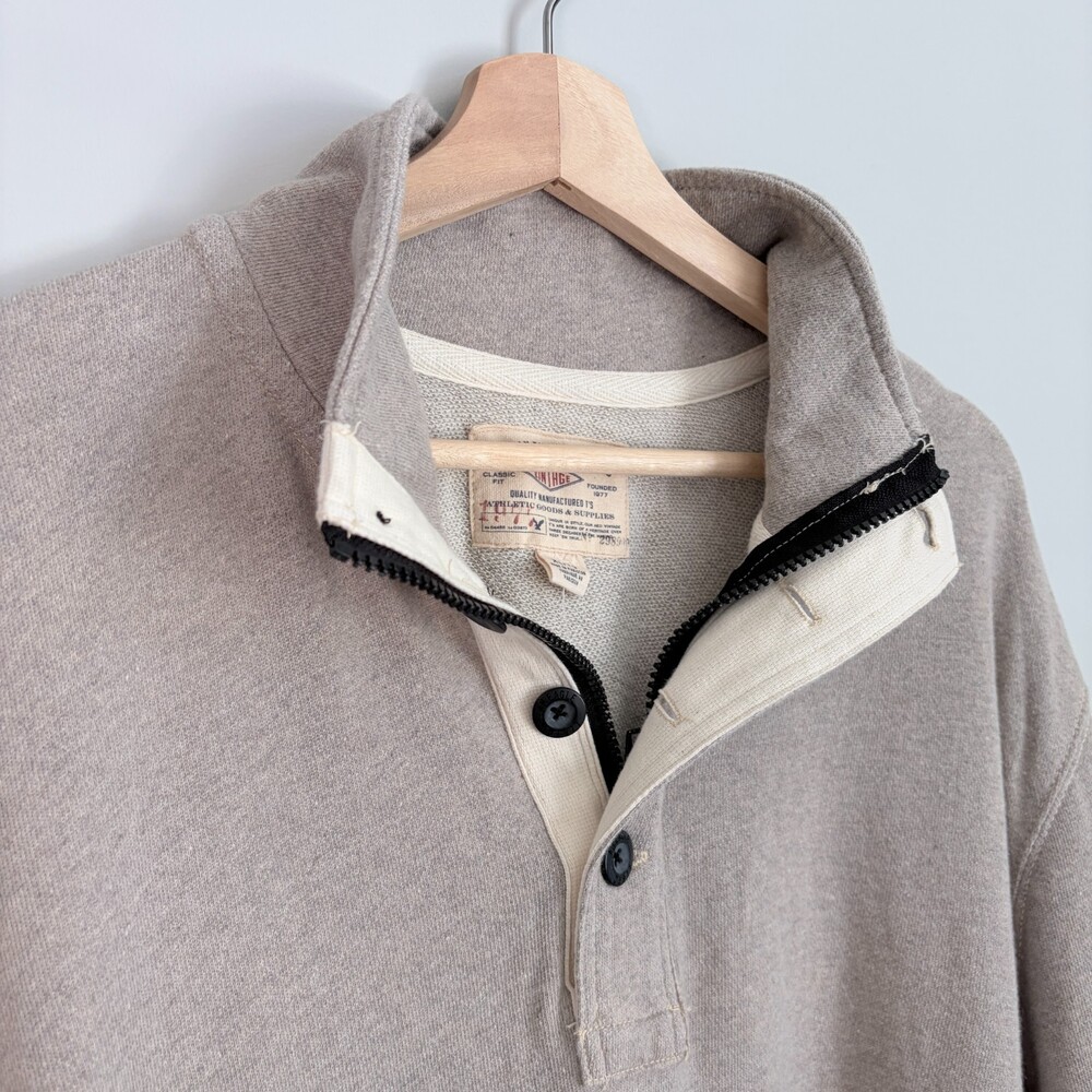 American Eagle Henley Sweater Gorpcore Zip Button Vintage Line 90s Gray Men's Xl
